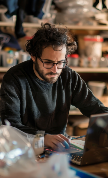 Artisan sur son ordinateur portable