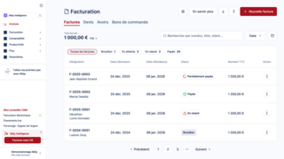 Exemple d'écran de facturation sur notre solution