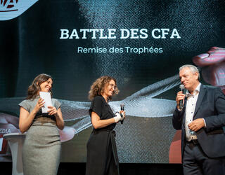 Marie Sophie Lacarrau, Chloé François et Joël Fourny lors de la soirée de remise de prix Battle des CFA