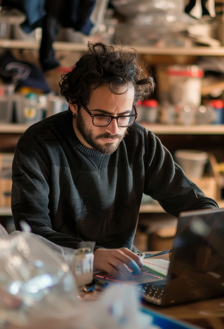 Artisan sur son ordinateur portable